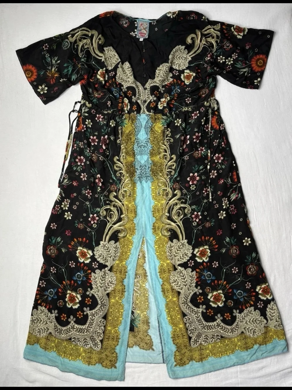 Johnny Was 3XLBoho Black Floral Printed Maxi Dress with Gold & Turquoise Accents - Picture 2 of 10